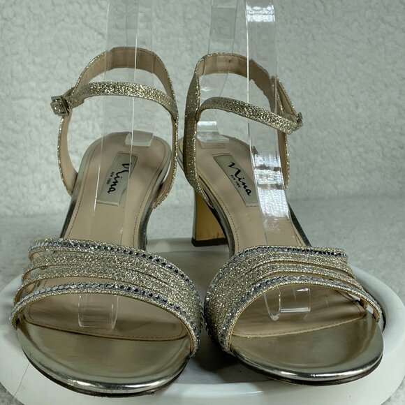 Nina Sandals Womens Sz 9 Gerri Slingback Silver Rhinestones 2.5 Inch Heels - Picture 3 of 10
